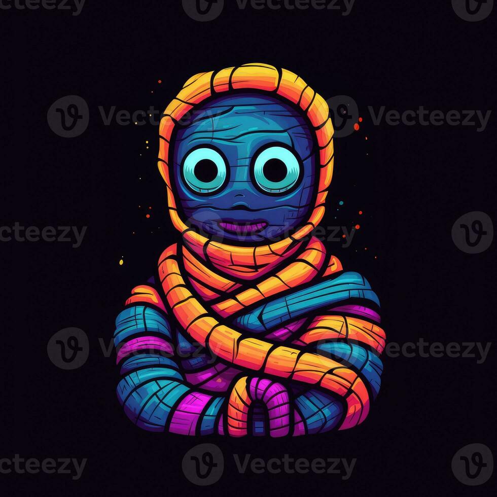 mummy zombie neon icon logo halloween cute scary bright illustration tattoo isolated vector photo