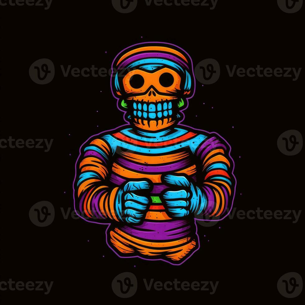 mummy zombie neon icon logo halloween cute scary bright illustration tattoo isolated vector photo