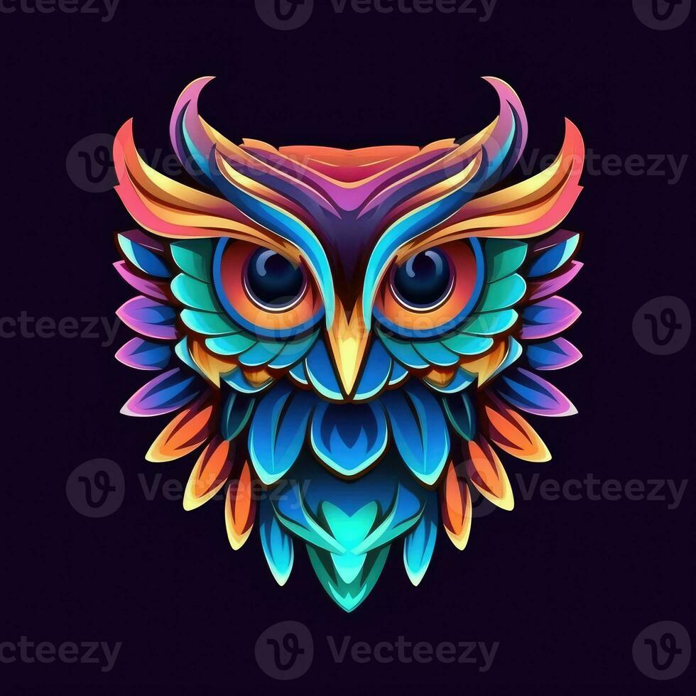 eagle owl neon icon logo halloween cute scary bright illustration tattoo isolated vector photo