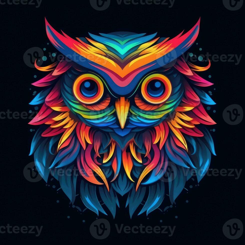 eagle owl neon icon logo halloween cute scary bright illustration tattoo isolated vector photo