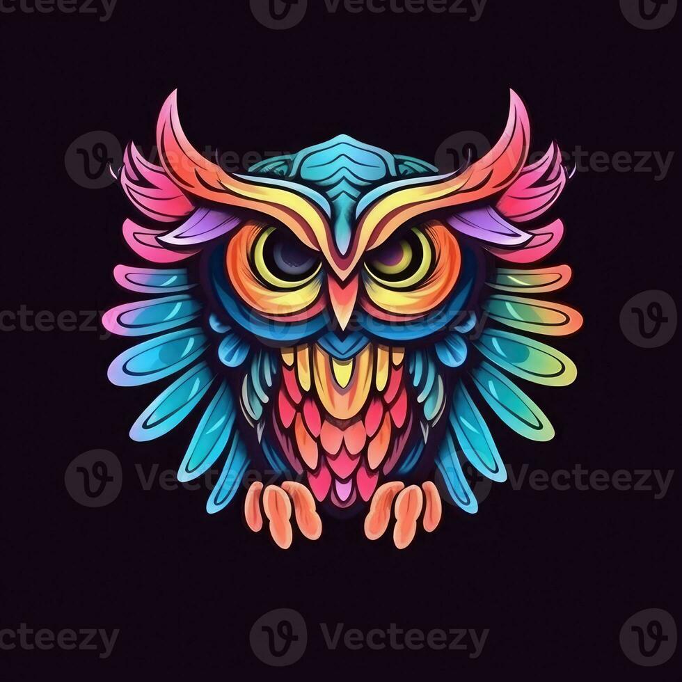 eagle owl neon icon logo halloween cute scary bright illustration tattoo isolated vector photo