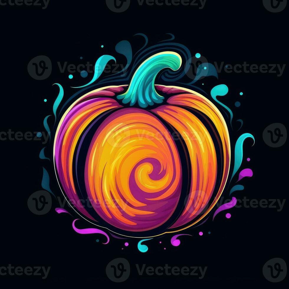 pumpkin jack lantern neon icon logo halloween cute scary bright illustration tattoo isolated vector photo