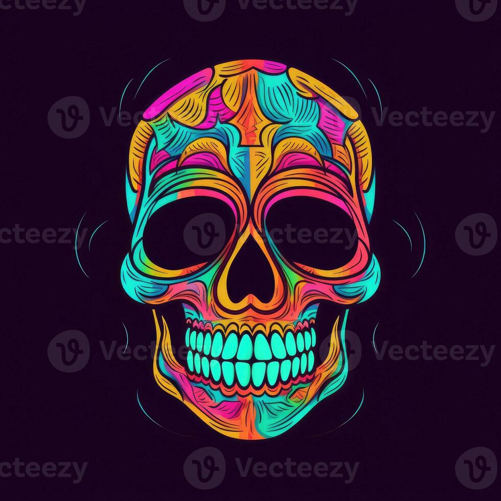 skull head neon icon logo halloween cute scary bright illustration tattoo isolated vector photo