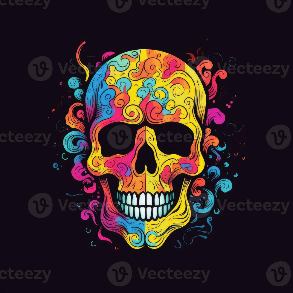 skull head neon icon logo halloween cute scary bright illustration tattoo isolated vector photo