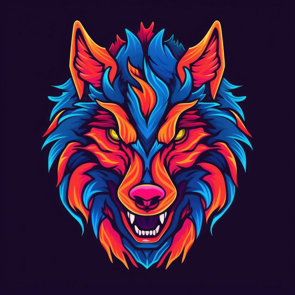 hombre-lobo neón icono logo Víspera de Todos los Santos linda de miedo brillante ilustración tatuaje aislado vector foto