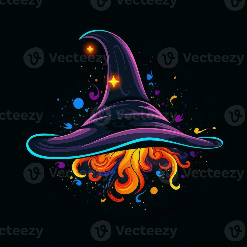 witch hat neon icon logo halloween cute scary bright illustration tattoo isolated vector photo