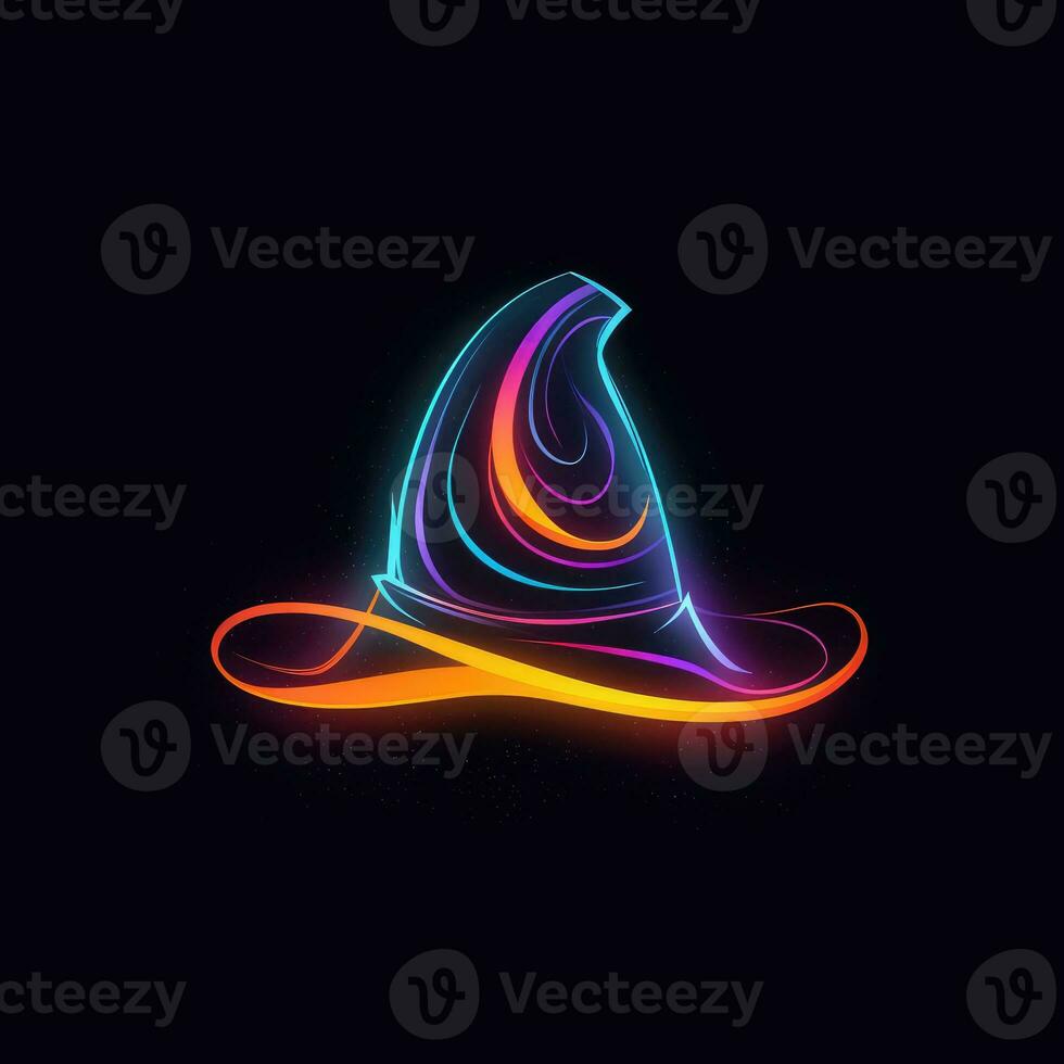 witch hat neon icon logo halloween cute scary bright illustration tattoo isolated vector photo