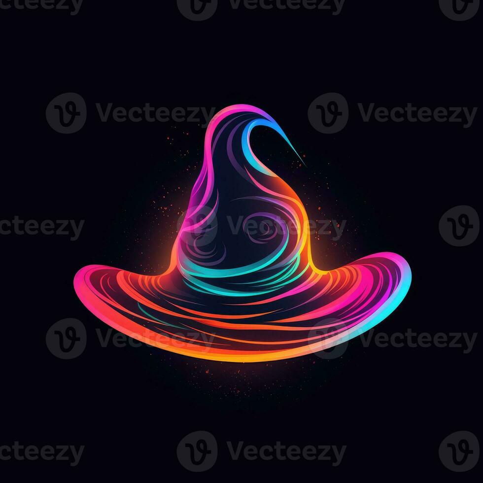 witch hat neon icon logo halloween cute scary bright illustration tattoo isolated vector photo