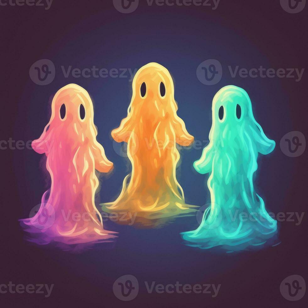 group spirits ghosts neon icon logo halloween scary bright illustration tattoo isolated vector photo