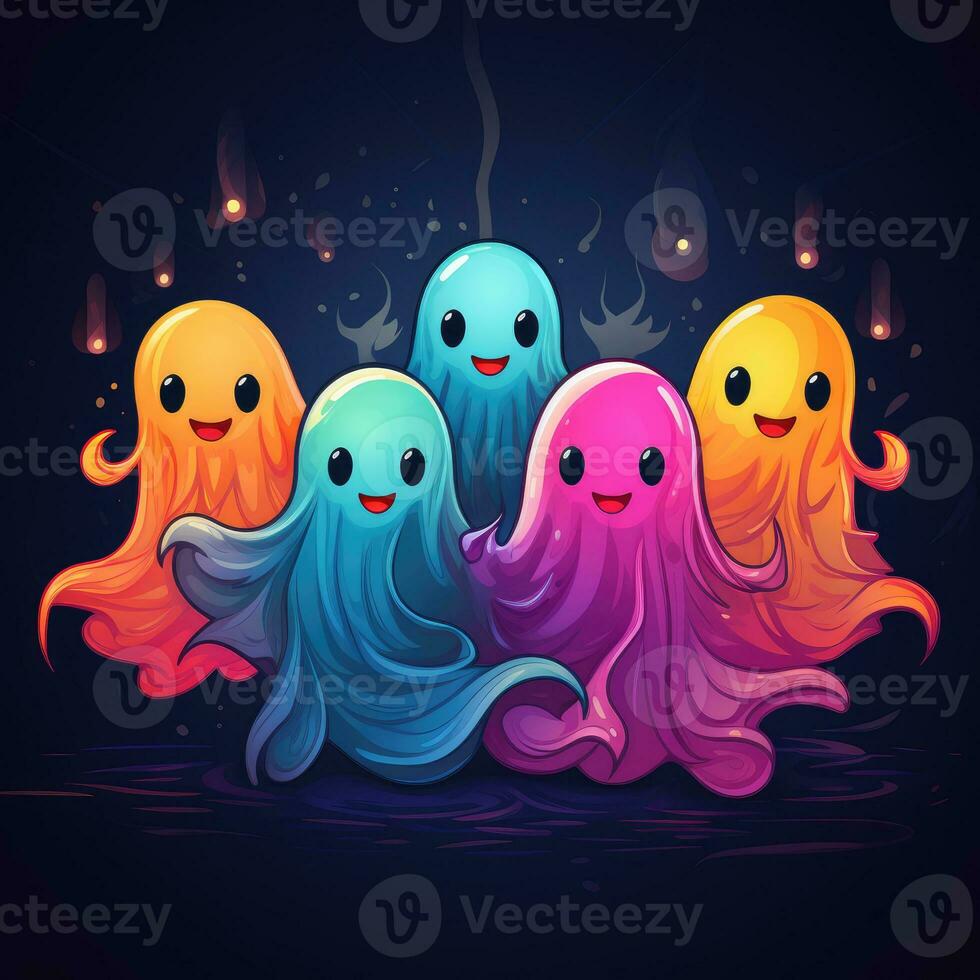 group spirits ghosts neon icon logo halloween scary bright illustration tattoo isolated vector photo