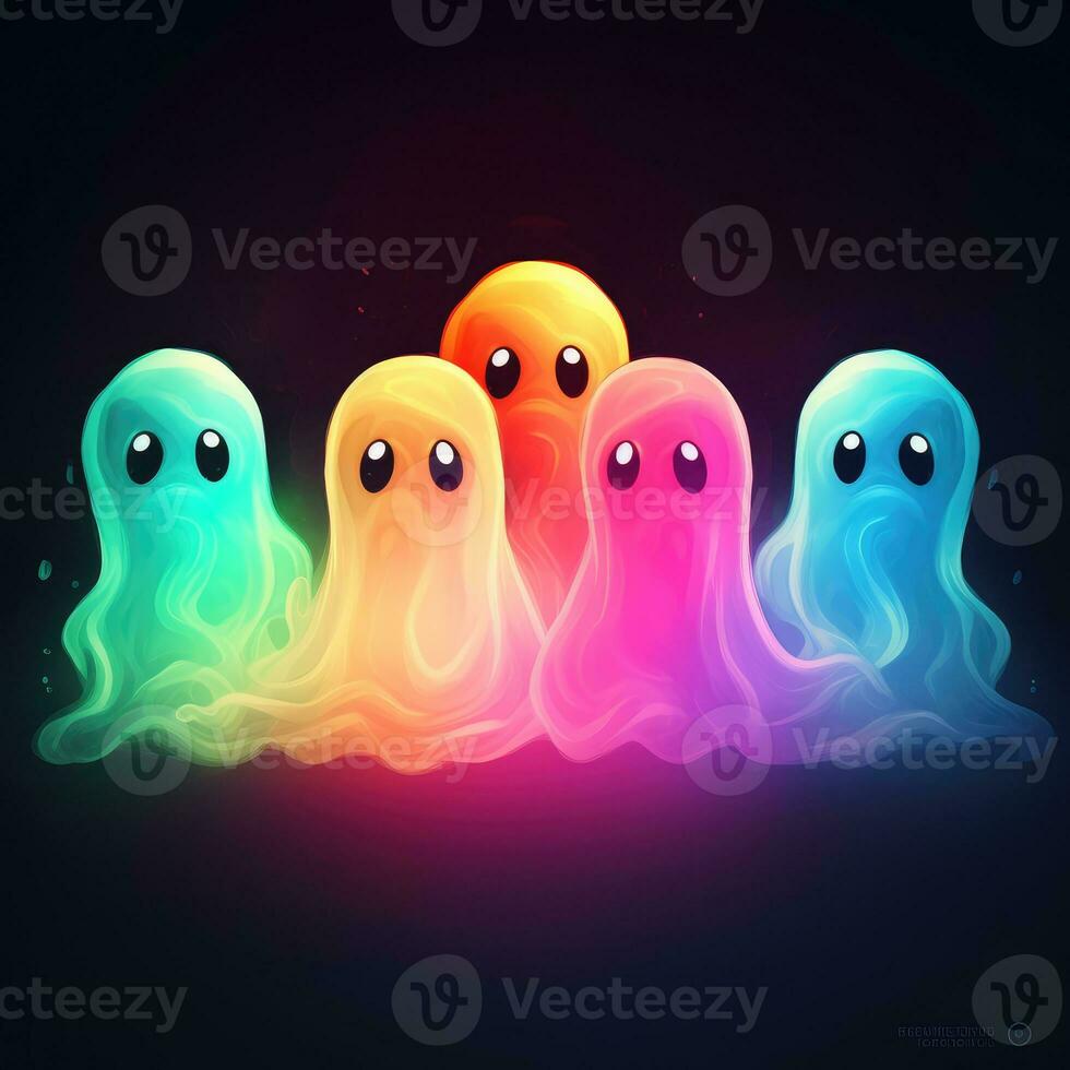 group spirits ghosts neon icon logo halloween scary bright illustration tattoo isolated vector photo