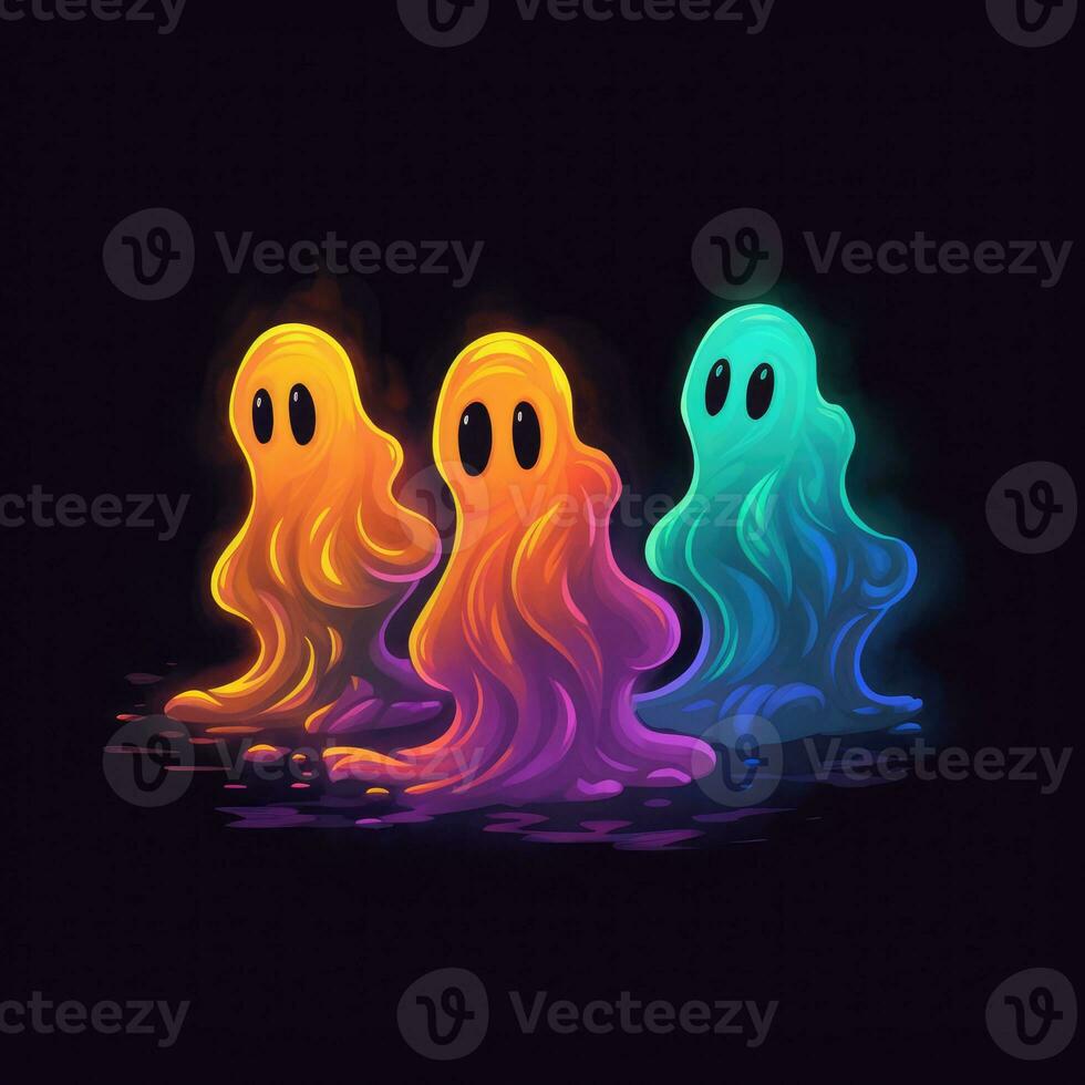 group spirits ghosts neon icon logo halloween scary bright illustration tattoo isolated vector photo