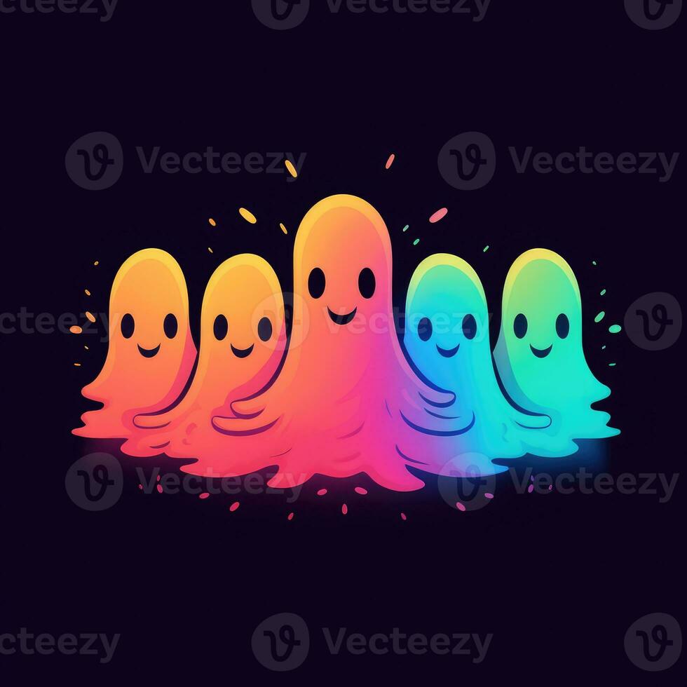 group spirits ghosts neon icon logo halloween scary bright illustration tattoo isolated vector photo