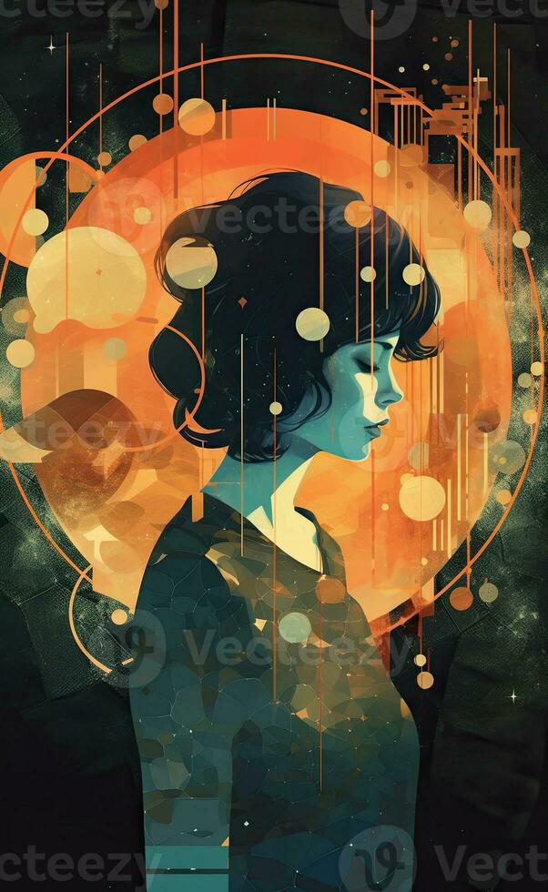 mysterious portrait of a girl mystical atmosphere illustration poster elegance woman female face photo