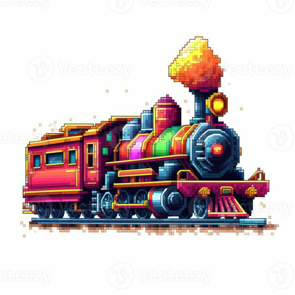 steam train retro vintage 8bit pixel clipart sticker logo illustration vector isolated digital photo