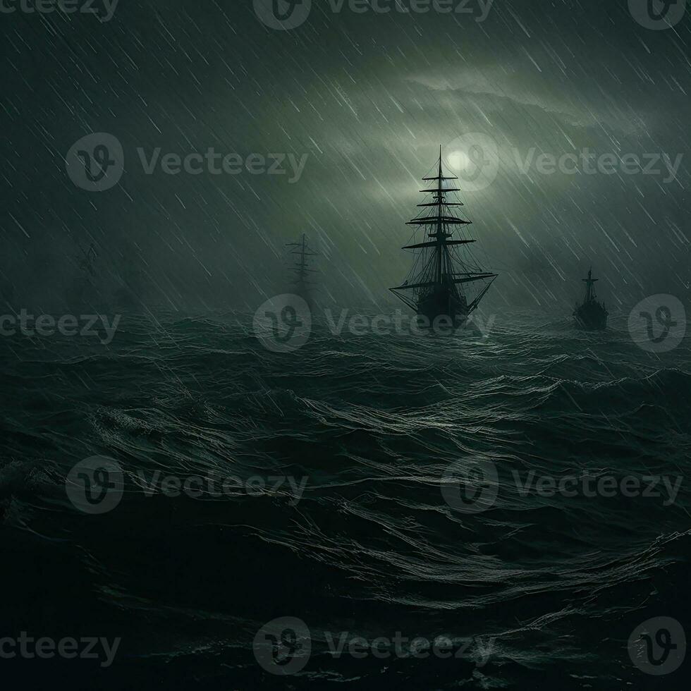 ship sea wave epic dark fantasy illustration art scary detailed poster oil painting apocalypse photo