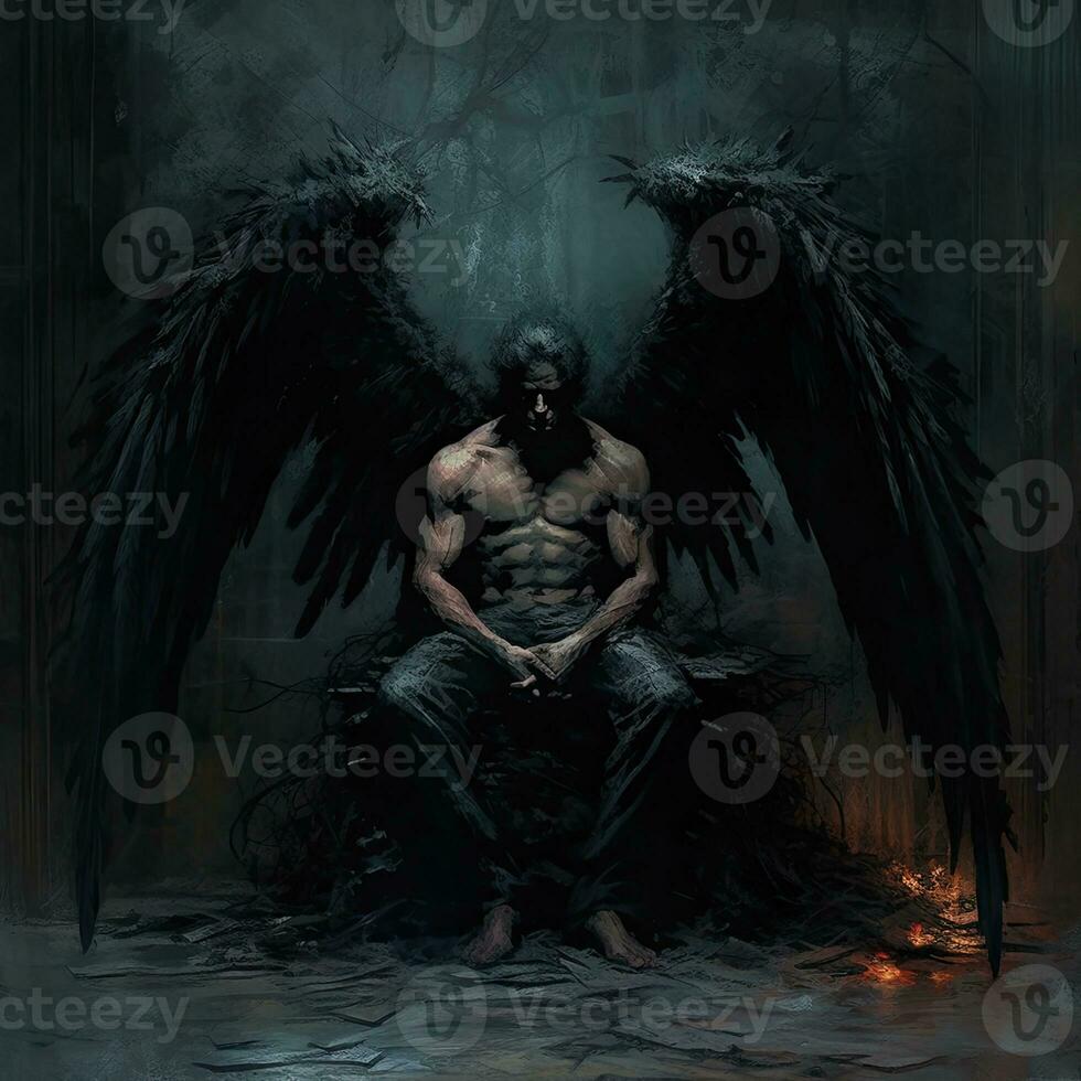 dark angel mystical wings devil nightmare model darkness myth sitting dark epic illustration photo