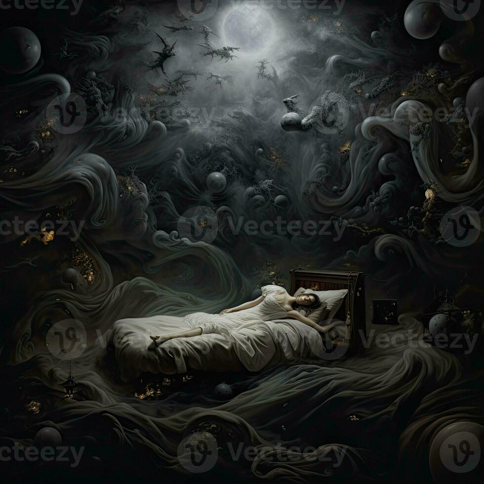 nightmare illustration dream mystery fairytale surreal horror creepy artwork dark clouds monster photo