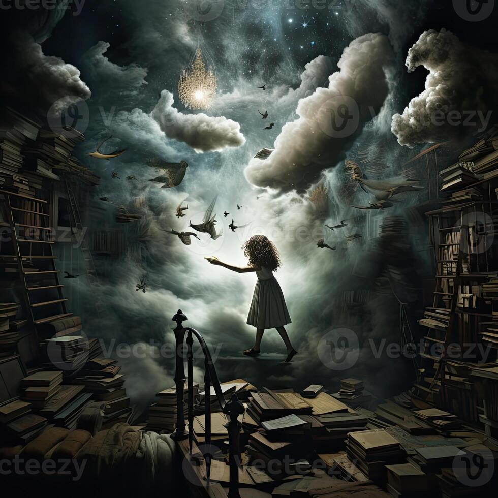 nightmare illustration dream mystery fairytale surreal horror creepy artwork dark clouds monster photo