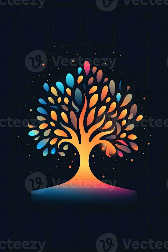 árbol neón logo icono tatuaje emblema clipart ilustración elemento vector claro cortar esp png foto