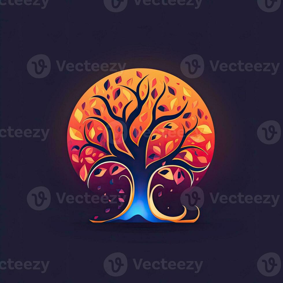 árbol neón logo icono tatuaje emblema clipart ilustración elemento vector claro cortar esp png foto