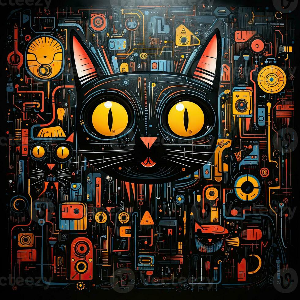 gato familia gatito misterioso escalofriante ilustración misterioso escalofriante de miedo paisaje póster foto