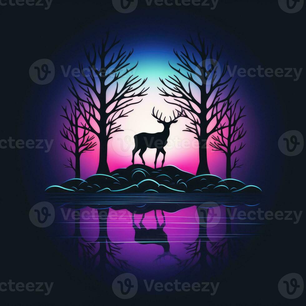 deer tree neon logo icon tattoo emblem clipart illustration element vector clear cut esp png photo