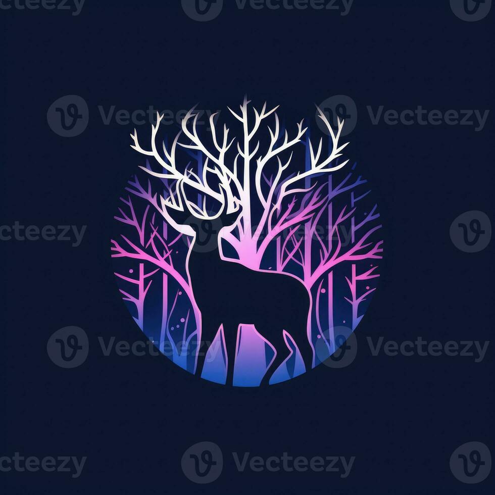 deer tree neon logo icon tattoo emblem clipart illustration element vector clear cut esp png photo