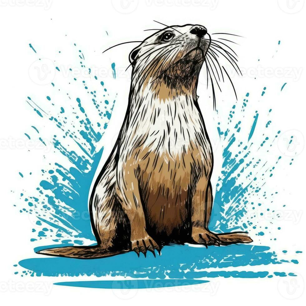 otter sketch watercolor graphic illustration cute clipart draw water wildwife photo