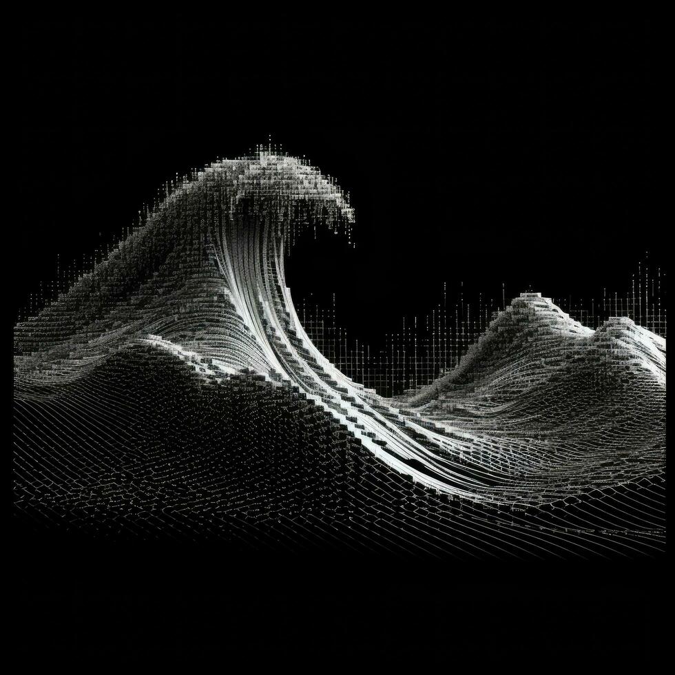 digital waves pixel art black and white illustration matrix photo