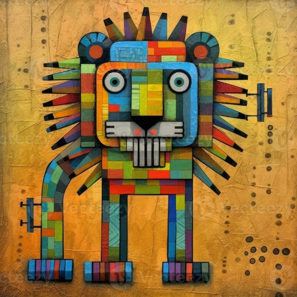 león Rey cubismo Arte petróleo pintura resumen geométrico gracioso garabatear ilustración póster tatuaje foto