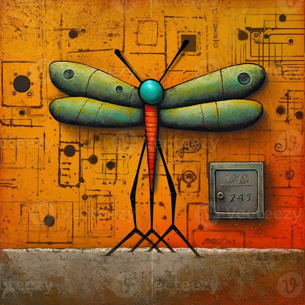 dragonfly cubism art oil painting abstract geometric funny doodle illustration poster tatoo photo