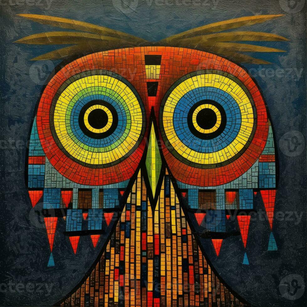 eagle owl cubism art oil painting abstract geometric funny doodle illustration poster tatoo photo