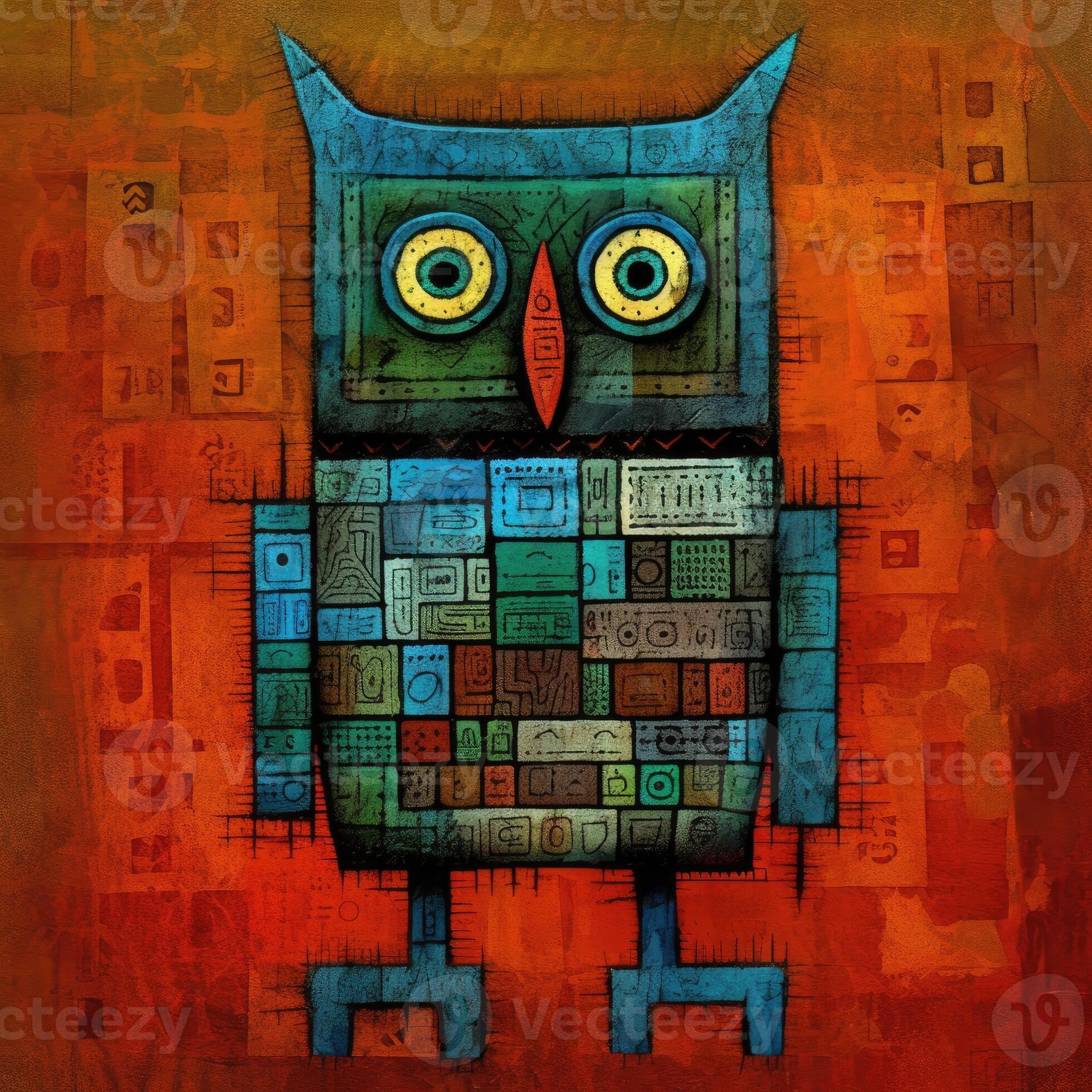 eagle owl cubism art oil painting abstract geometric funny doodle  illustration poster tatoo 30032555 Stock Photo at Vecteezy