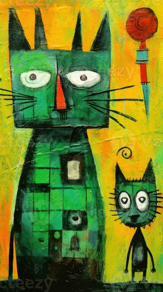 cats expressive children animal illustration painting scrapbook hand drawn artwork cute cartoon photo