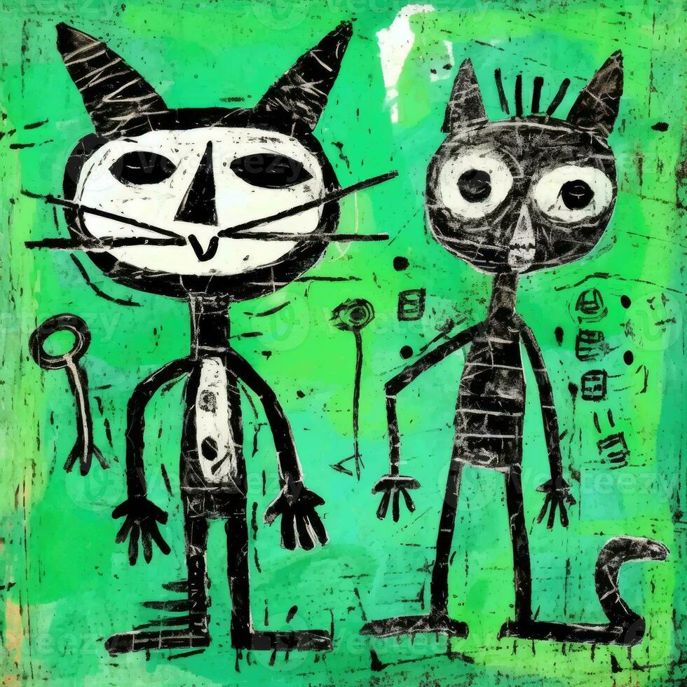 cats expressive children animal illustration painting scrapbook hand drawn artwork cute cartoon photo