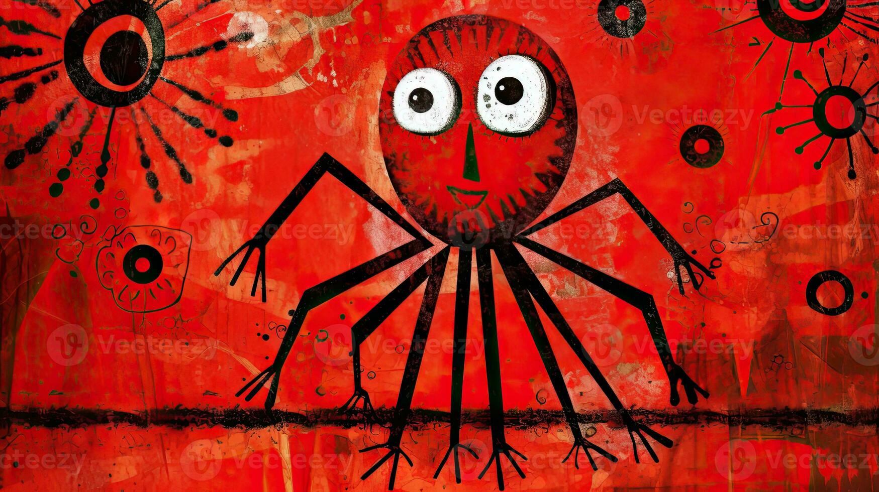 spider expressive children illustration painting scrapbook hand drawn artwork cute cartoon photo