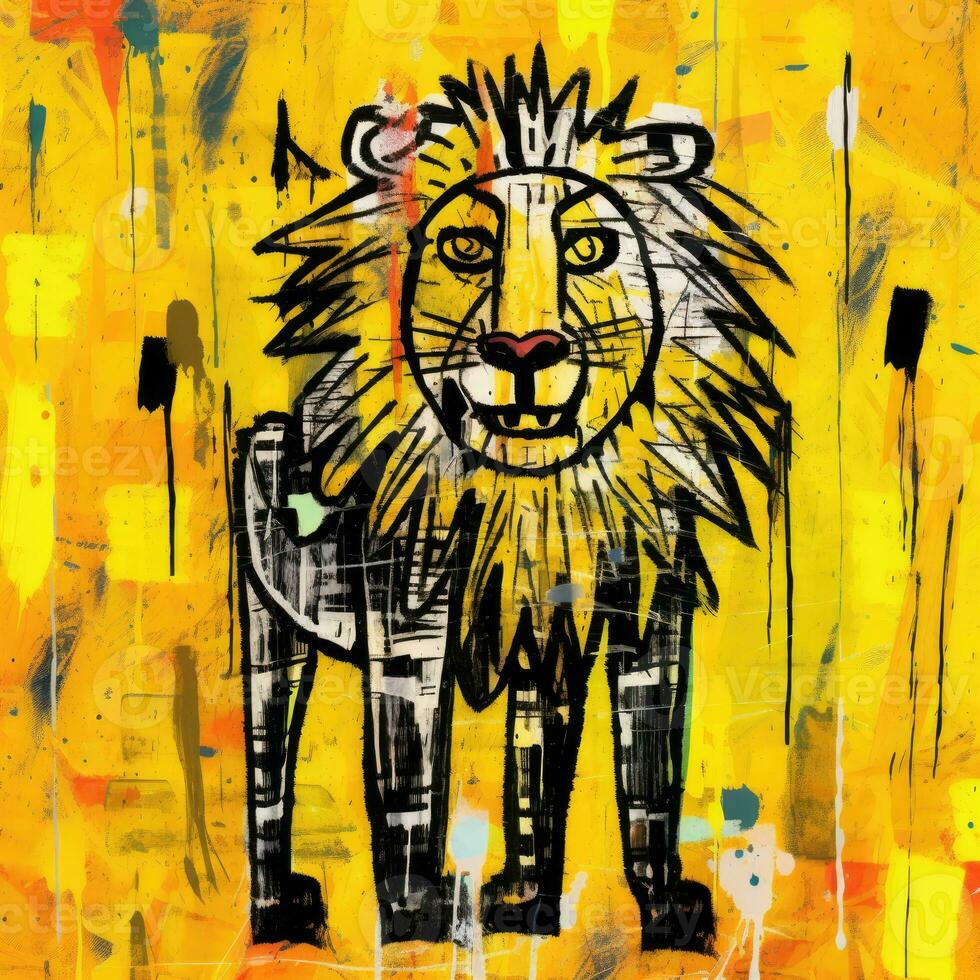 león expresivo niños animal ilustración pintura álbum de recortes mano dibujado obra de arte linda dibujos animados foto