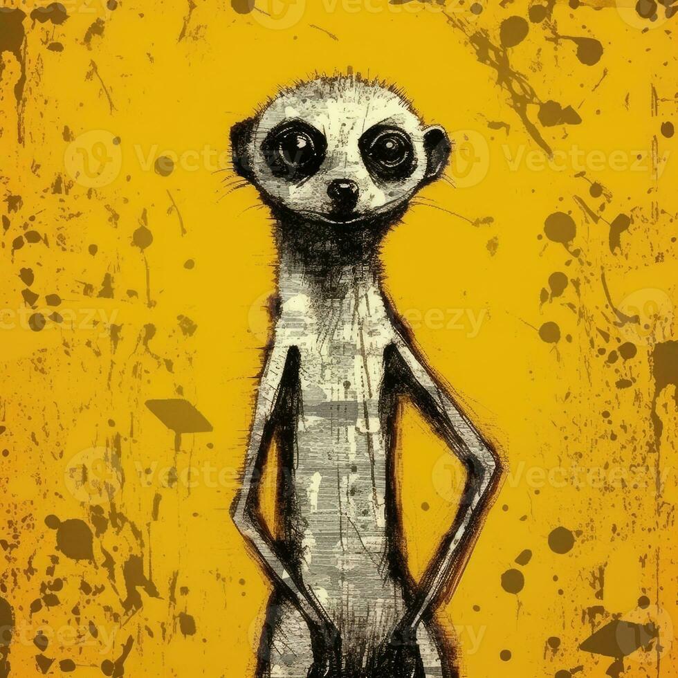 marmot meerkat expressive children illustration painting scrapbook drawn artwork cute cartoon photo