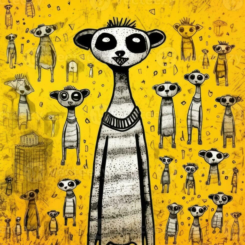 marmot meerkat expressive children illustration painting scrapbook drawn artwork cute cartoon photo