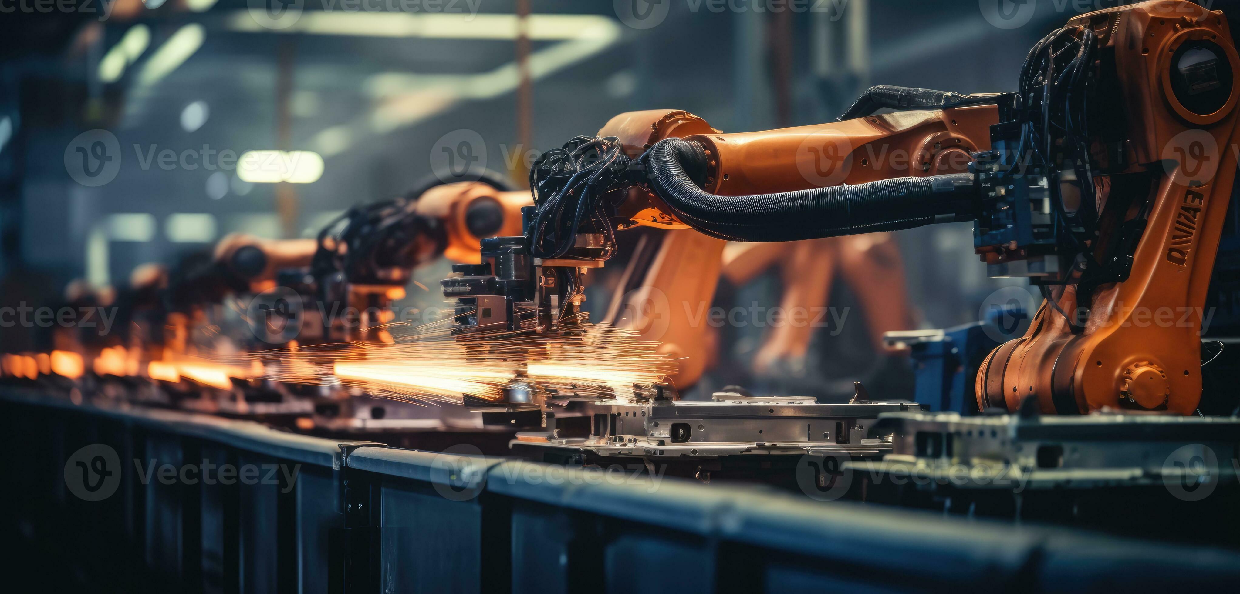 Robot Arm Assembly Machine Factory Workshop Sparks Photo Manufacturing Robot Arm Assembly Machine Factory Workshop Sparks Photo Manufacturing
