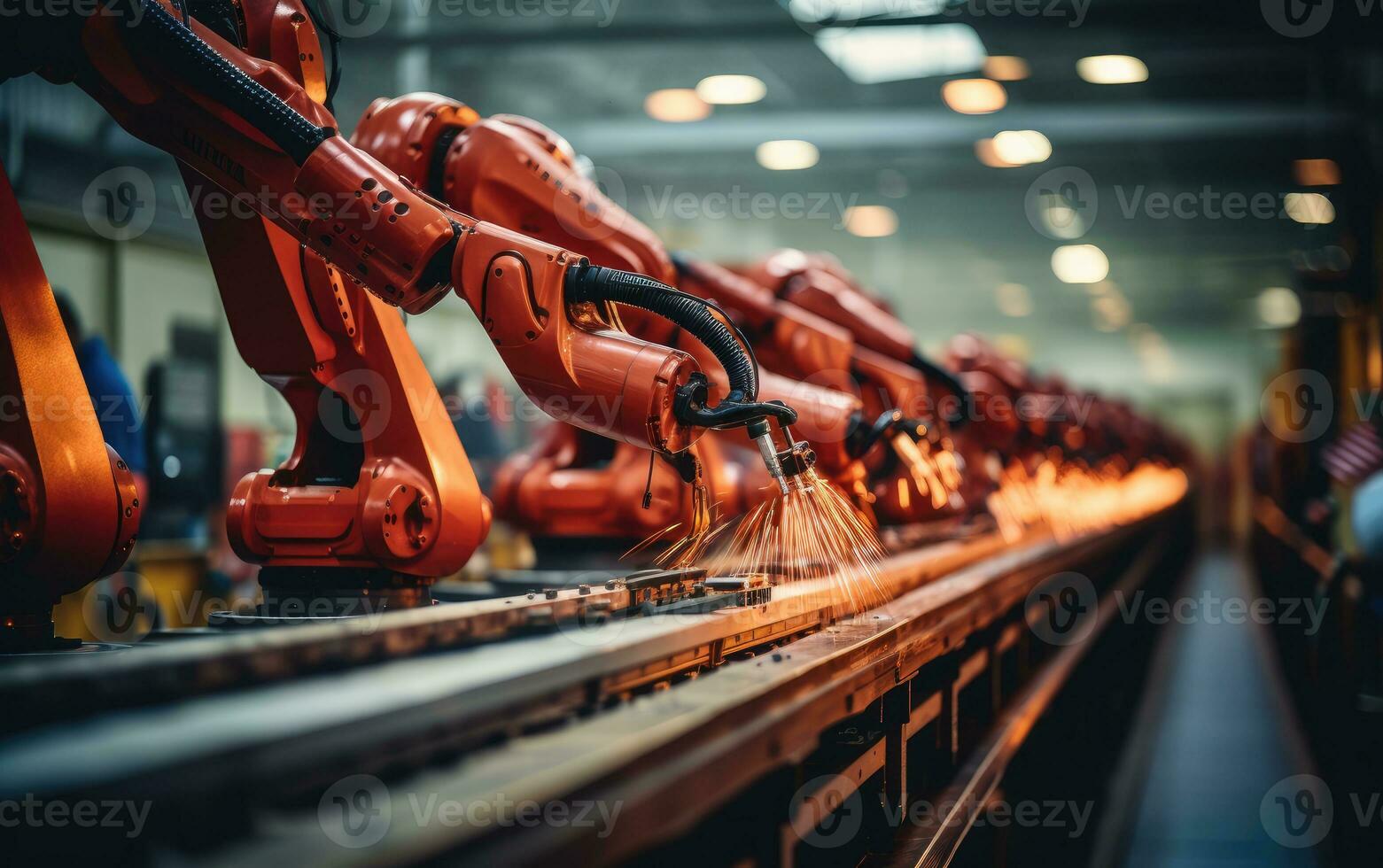 robot arm assembly machine factory workshop sparks photo manufacturing automated production