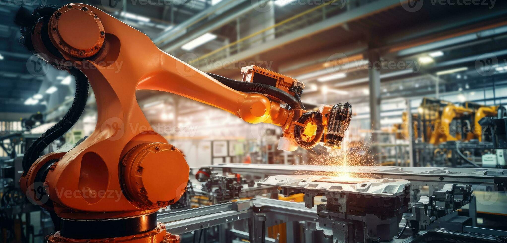 robot arm assembly machine factory sparks photo manufacturing