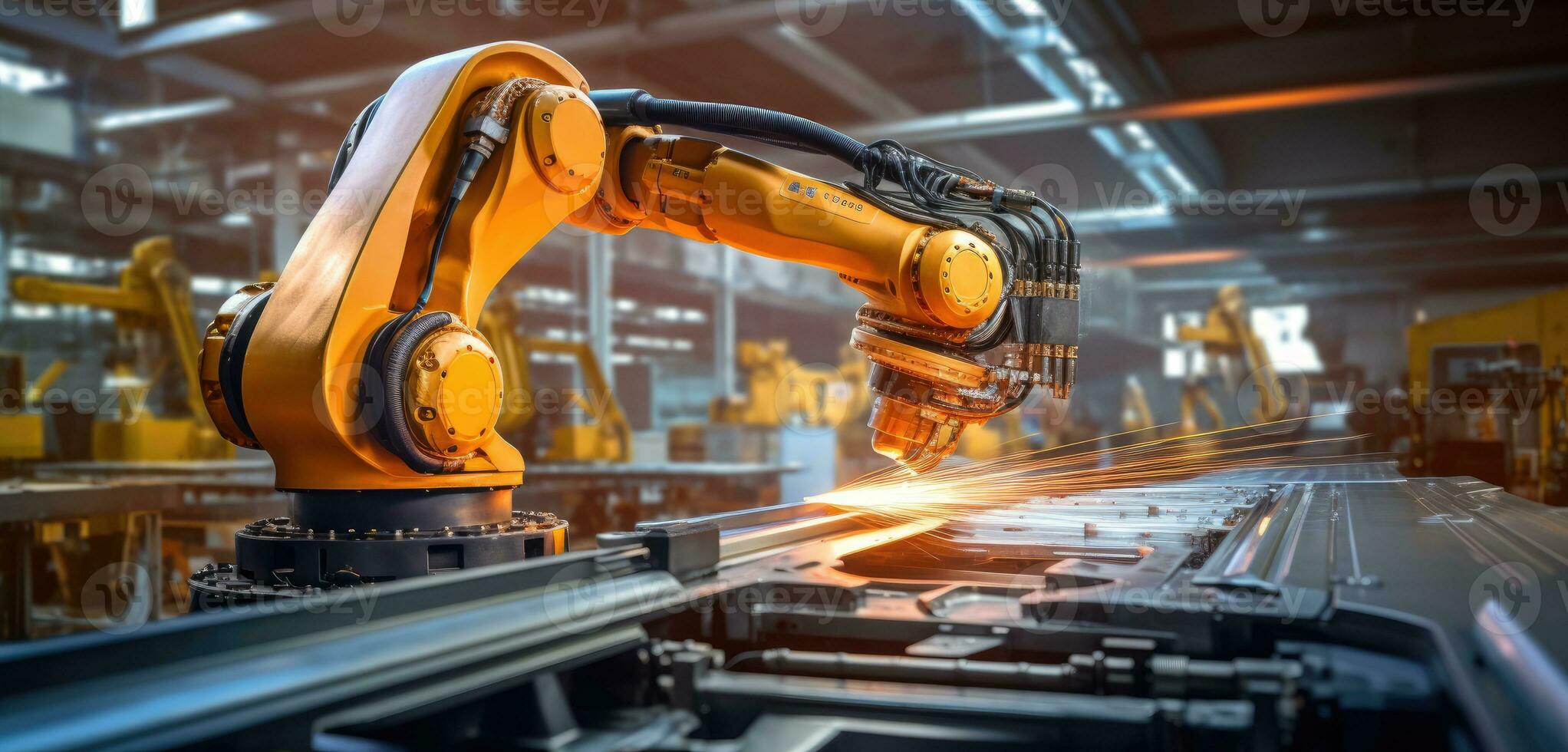Robot Arm Assembly Machine Factory Workshop Sparks Photo Manufacturing Robot Arm Assembly Machine Factory Workshop Sparks Photo Manufacturing