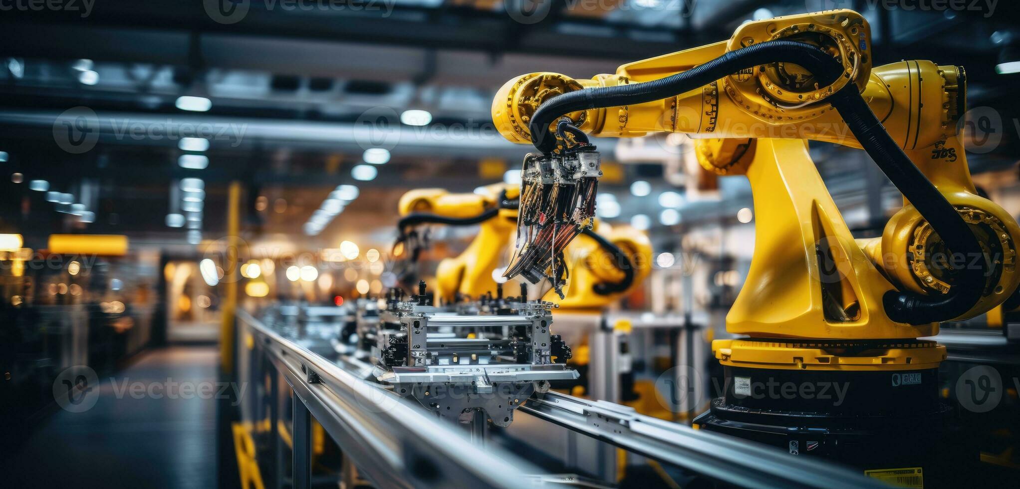 robot arm assembly machine factory workshop sparks photo manufacturing automated production