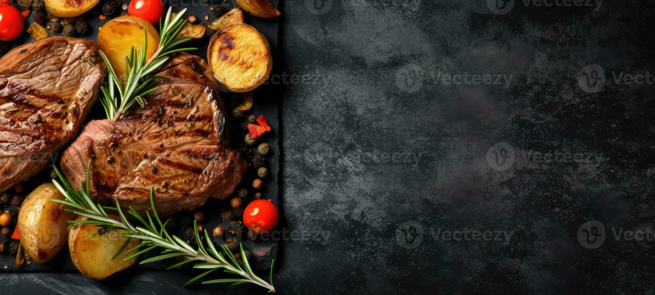 steak fry banner free space text mockup fast food top view empty professional phonography photo