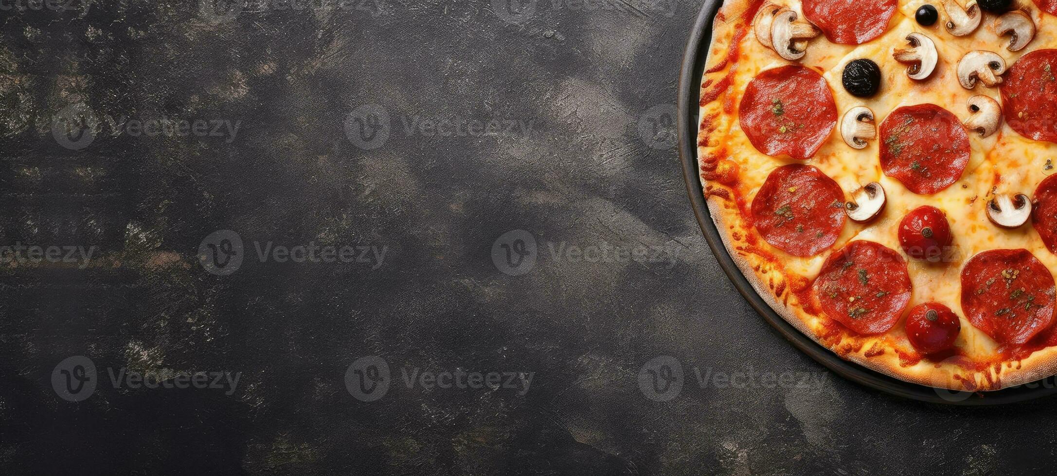 pizza pepperoni banner free space text mockup fast food top view empty professional phonography photo