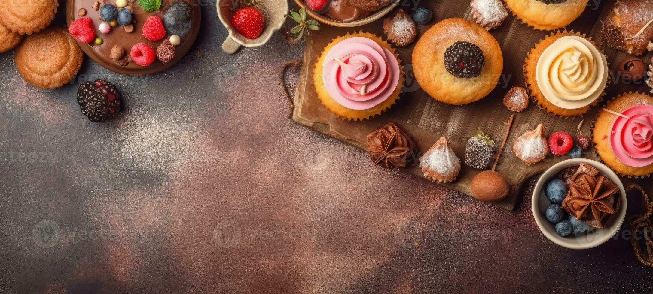 cupcake banner free space text mockup fast food top view empty professional phonography photo