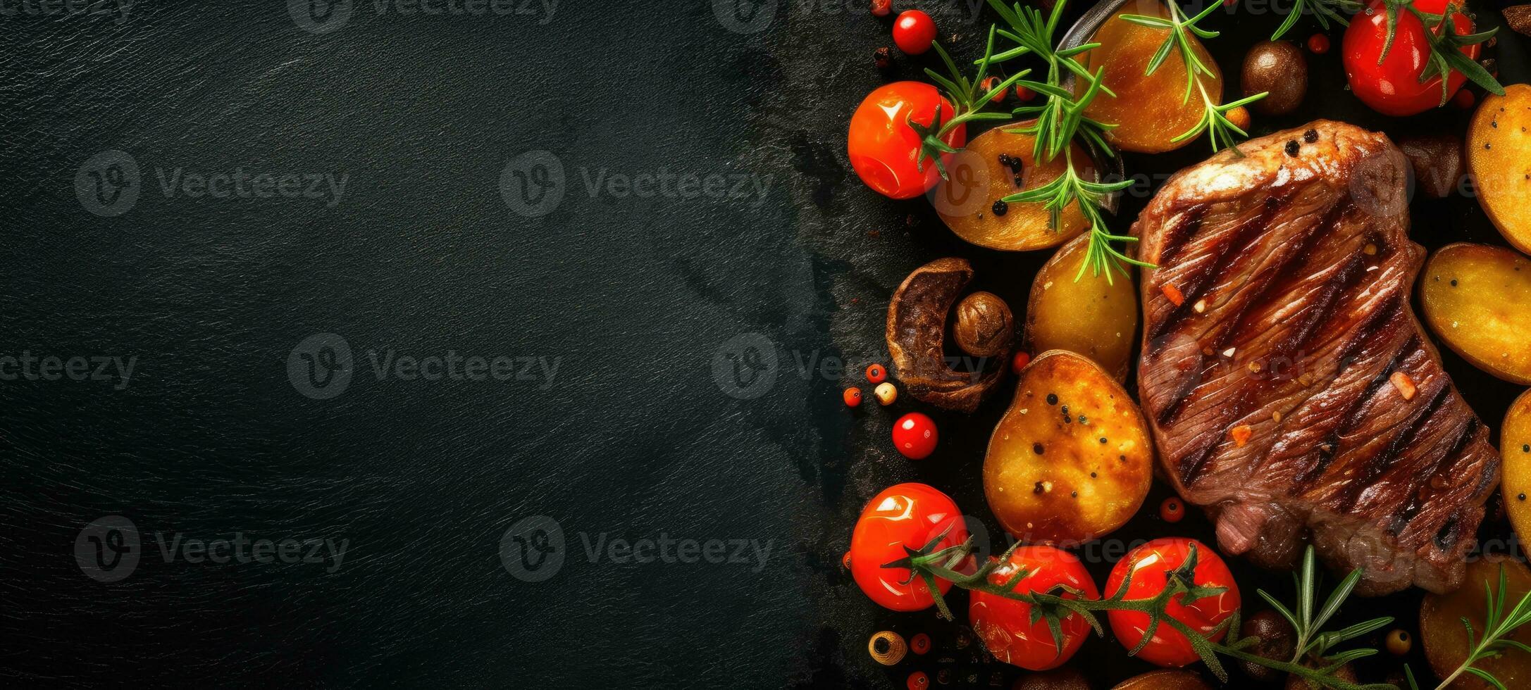 steak fry banner free space text mockup fast food top view empty professional phonography photo