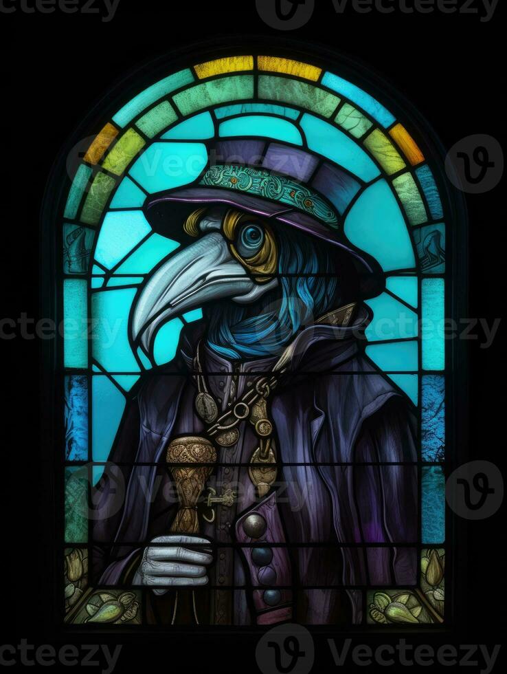 plague doctor stained glass window mosaic religious collage artwork retro vintage textured religion photo